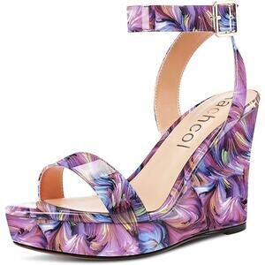 Aachcol Womens Size 9 Purple 4" Wedge Heel Open Round Toe Ankle Strap Shoes